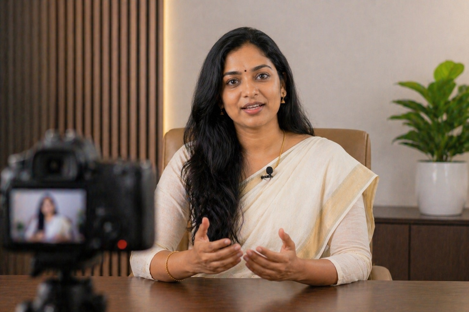 Psychologist speaking on camera for educational video